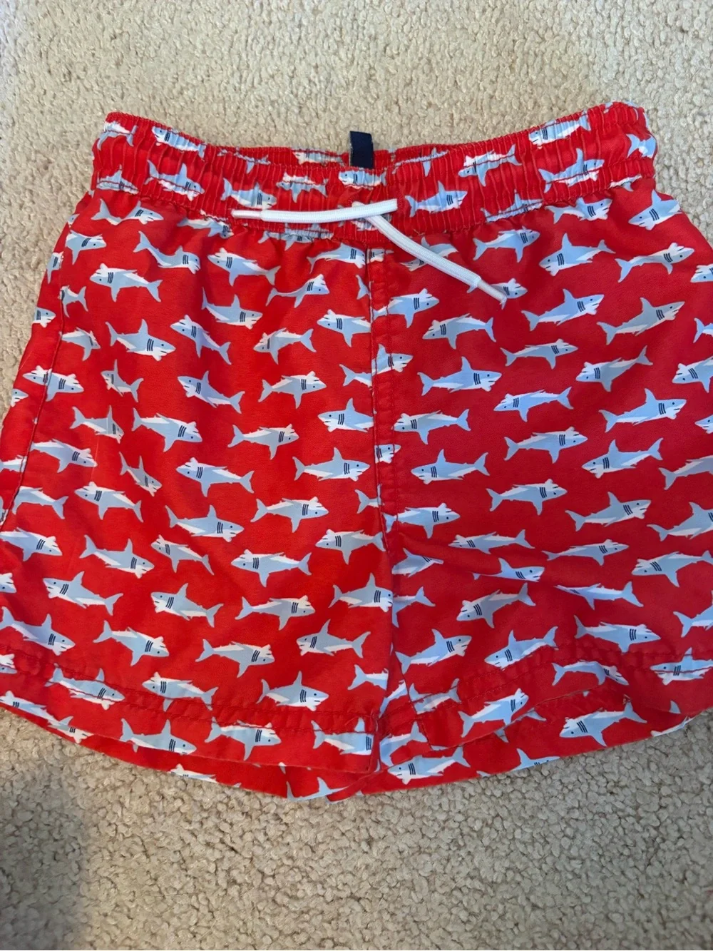 Janie and Jack Red Shark Print Swim Trunks